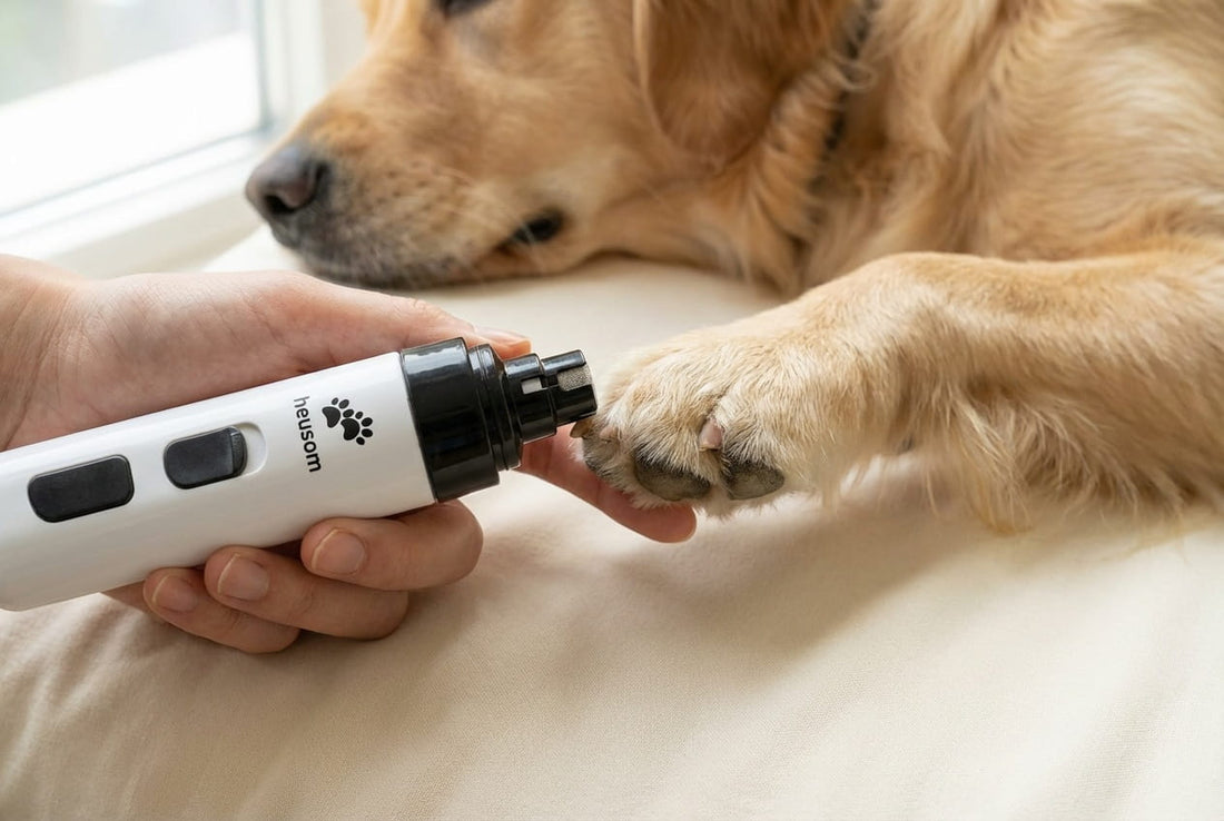 A dog trimming nails using silent groom pro | how often to clip dog nails